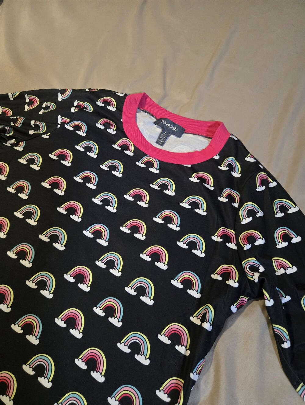 ModCloth Rainbow Cloud Novelty Print Black Pink Stretch Top L
